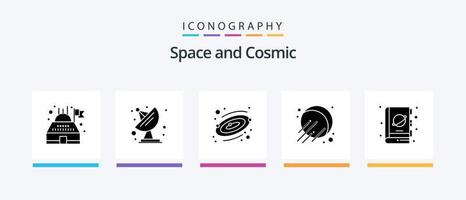 espaço glifo 5 ícone pacote Incluindo . Ciência. espaço. planeta. livro. criativo ícones Projeto vetor