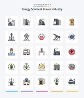 criativo energia fonte e poder indústria 25 linha preenchidas ícone pacote tal Como óleo. construção. elétrico. co indústria. ambiental vetor