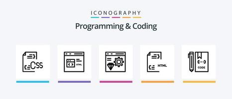 programação e codificação linha 5 ícone pacote Incluindo desenvolvimento. codificação. desenvolvimento. página. desenvolver. criativo ícones Projeto vetor