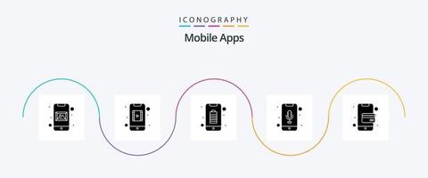 Móvel apps glifo 5 ícone pacote Incluindo móvel. atm cartão. bateria. telefone gravador. audio reconhecimento vetor
