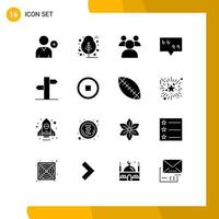 conjunto do 16 vetor sólido glifos em rede para interface direção alunos Setas; flechas citar editável vetor Projeto elementos