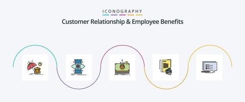 cliente relação e empregado benefícios linha preenchidas plano 5 ícone pacote Incluindo bater papo. crédito. dinheiro. cartões. Nota vetor