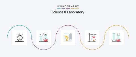 Ciência plano 5 ícone pacote Incluindo frascos. Ciência. biologia. experimentar. queimador vetor