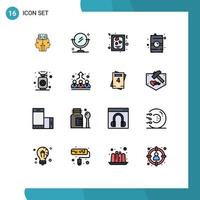 Móvel interface plano cor preenchidas linha conjunto do 16 pictogramas do gás acampamento coração água Comida editável criativo vetor Projeto elementos