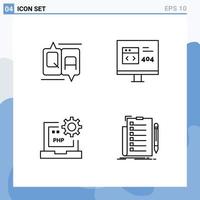 moderno conjunto do 4 linha preenchida plano cores e símbolos tal Como bate-papo código mensagem desenvolve desenvolve editável vetor Projeto elementos