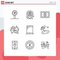 moderno conjunto do 9 esboços pictograma do dispositivos desejos moeda cumprimento cartão vestível editável vetor Projeto elementos