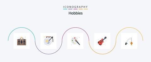 hobbies plano 5 ícone pacote Incluindo hobbies. peixe. cor. música. guitarra vetor