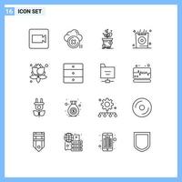 Móvel interface esboço conjunto do 16 pictogramas do folhas criança dólar feriado o negócio editável vetor Projeto elementos