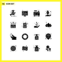 pictograma conjunto do 16 simples sólido glifos do saco cozinha bombeiro fêmea avatar editável vetor Projeto elementos