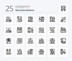 alternativo remédio 25 linha ícone pacote Incluindo botânico. laranja. folha. suco. bebida vetor