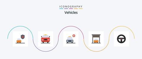 veículos plano 5 ícone pacote Incluindo . carro. adicionar. veículos. transporte vetor