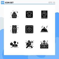 9 do utilizador interface sólido glifo pacote do moderno sinais e símbolos do caixa Móvel escritório excluir aplicativo editável vetor Projeto elementos