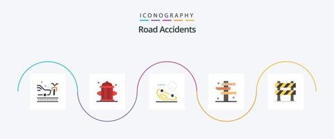 estrada acidentes plano 5 ícone pacote Incluindo barreira. sinais. acidente. estrada. vaqueiro vetor