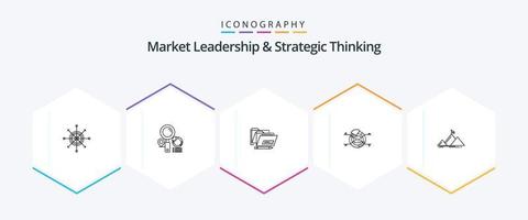 mercado Liderança e estratégico pensando 25 linha ícone pacote Incluindo percentagem. gráfico. gráfico. torta. encontro vetor