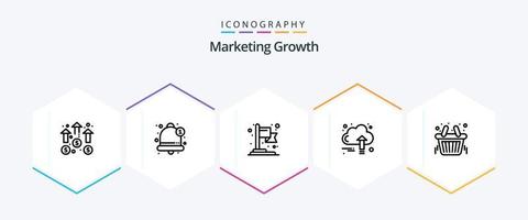 marketing crescimento 25 linha ícone pacote Incluindo cesta. crescimento. alarme. finança. crescer vetor