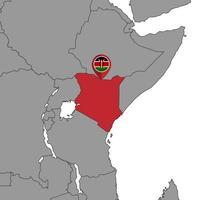 pin mapa com bandeira do Quênia no mapa do mundo. ilustração vetorial. vetor