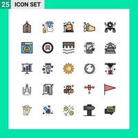 Móvel interface preenchidas linha plano cor conjunto do 25 pictogramas do engrenagem lavar saco Sabonete limpeza editável vetor Projeto elementos