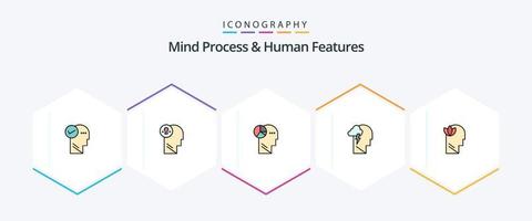 mente processo e humano características 25 linha preenchida ícone pacote Incluindo mental. mente. pensar. mental. pensando vetor