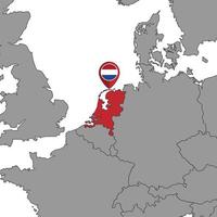 pin mapa com bandeira da Holanda no mapa do mundo. ilustração vetorial. vetor