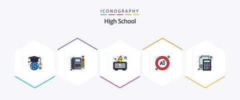 Alto escola 25 linha preenchida ícone pacote Incluindo matemática. calculadora. alarme. contabilidade. grau vetor