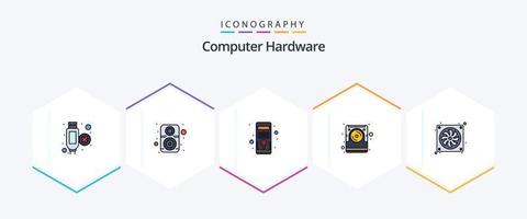 computador hardware 25 linha preenchida ícone pacote Incluindo fã. invólucro. hardware. eletrônico. dados vetor