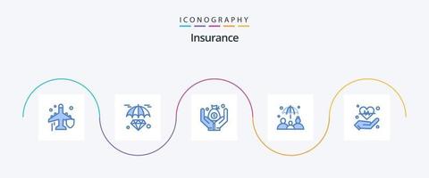 seguro azul 5 ícone pacote Incluindo coração. segurar. seguro. mão. grupo seguro vetor