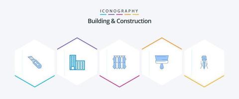 construção e construção 25 azul ícone pacote Incluindo prédio. ferramenta. aquecimento. pintura escovar. escova vetor