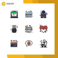 Móvel interface linha preenchida plano cor conjunto do 9 pictogramas do cartão patrick globo sorte fortuna editável vetor Projeto elementos
