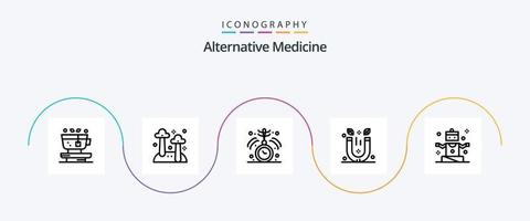 alternativo remédio linha 5 ícone pacote Incluindo pessoas. terapia. relógio. spa. magnético vetor