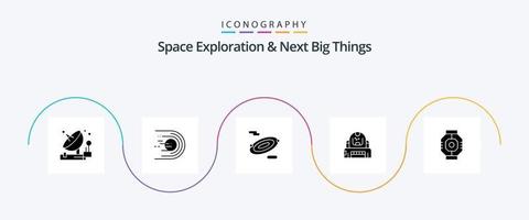 espaço exploração e Próximo grande coisas glifo 5 ícone pacote Incluindo proteção. explorador. claro. cosmonauta. espaço vetor