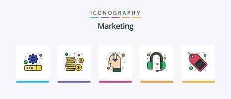 marketing linha preenchidas 5 ícone pacote Incluindo marketing. vídeo. cartão. jogar. computador portátil. criativo ícones Projeto vetor