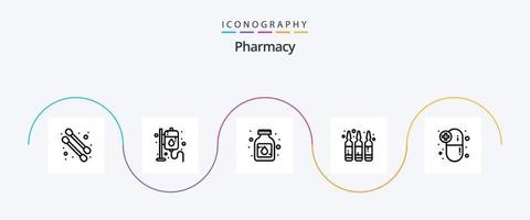 farmacia linha 5 ícone pacote Incluindo medicamentos. drogas. medicamento. cápsula. líquido vetor