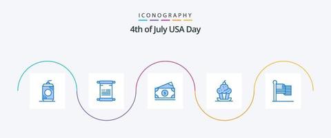 EUA azul 5 ícone pacote Incluindo americano. doce. dólar. muffin. bolo vetor