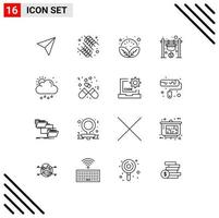 universal ícone símbolos grupo do 16 moderno esboços do chuva fogo plantar cozinhar fogueira editável vetor Projeto elementos