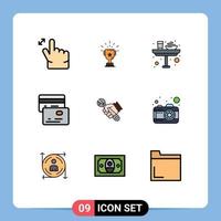 9 do utilizador interface linha preenchida plano cor pacote do moderno sinais e símbolos do dinheiro cartões ganhar almoço Comida editável vetor Projeto elementos