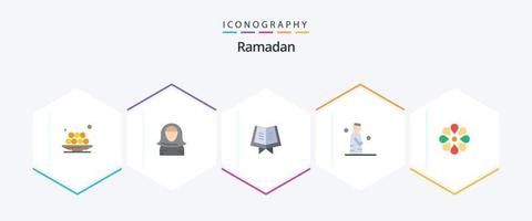 Ramadã 25 plano ícone pacote Incluindo oração. muçulmano. golfo. cara. Alcorão vetor