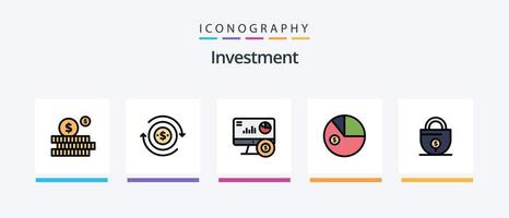 investimento linha preenchidas 5 ícone pacote Incluindo investimento. dinheiro. análise. investimento. ganhos. criativo ícones Projeto vetor