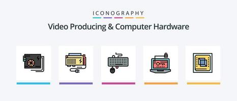 vídeo produzindo e computador hardware linha preenchidas 5 ícone pacote Incluindo computador. caixa. Engenharia. atx. cabos. criativo ícones Projeto vetor