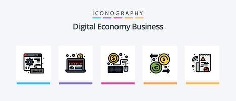 digital economia o negócio linha preenchidas 5 ícone pacote Incluindo gráfico. digital. digital. economia. computador. criativo ícones Projeto vetor