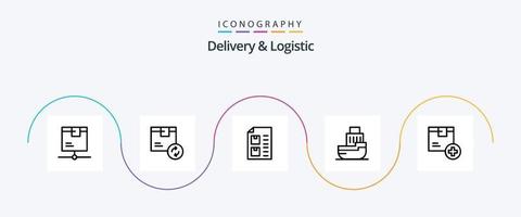 Entrega e logístico linha 5 ícone pacote Incluindo enviar. Entrega. serviço. papel. documento vetor
