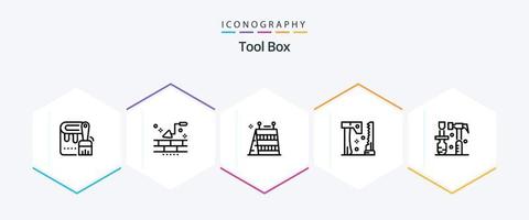 Ferramentas 25 linha ícone pacote Incluindo martelo. ferramentas. barreira. serra. machado vetor
