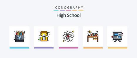 Alto escola linha preenchidas 5 ícone pacote Incluindo ábaco. geografia. livro. Educação. escrever. criativo ícones Projeto vetor