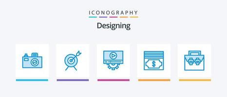 concepção azul 5 ícone pacote Incluindo conjunto de ferramentas. construção. contexto. caixa. dinheiro. criativo ícones Projeto vetor
