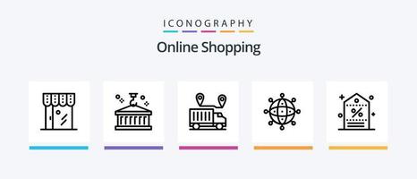 conectados compras linha 5 ícone pacote Incluindo on-line. comprar. confiar. mundialmente. dinheiro. criativo ícones Projeto vetor