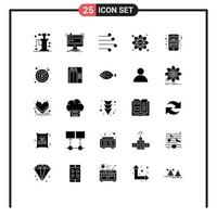 Móvel interface sólido glifo conjunto do 25 pictogramas do presente codificação ar átomo vento editável vetor Projeto elementos