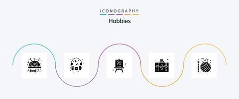 hobbies glifo 5 ícone pacote Incluindo crochê. bola. cavalete. passatempo. saco vetor