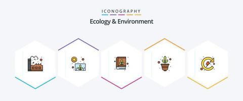 ecologia e meio Ambiente 25 linha preenchida ícone pacote Incluindo reciclar. crescimento. Educação. Ciência. natureza vetor