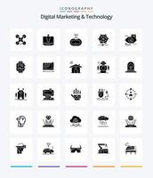 criativo digital marketing e tecnologia 25 glifo sólido Preto ícone pacote tal Como tocar. dados. dispositivo. linguagem. máquina vetor