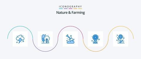 natureza e agricultura azul 5 ícone pacote Incluindo flor. tecnologia. agricultura. energia. edifícios vetor