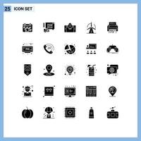 Móvel interface sólido glifo conjunto do 25 pictogramas do excluir confidencial Móvel poder vento editável vetor Projeto elementos